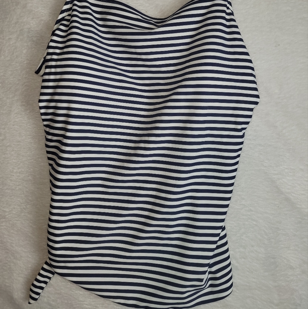 Kona Sol Women's Blue&White Striped Tankini Size L Side Front Tie Knot Swimwear